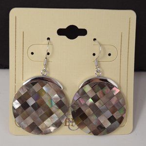 RS Covenant Mother of Pearl Earrings Black MOP Round Mosaic Dangle Drop New